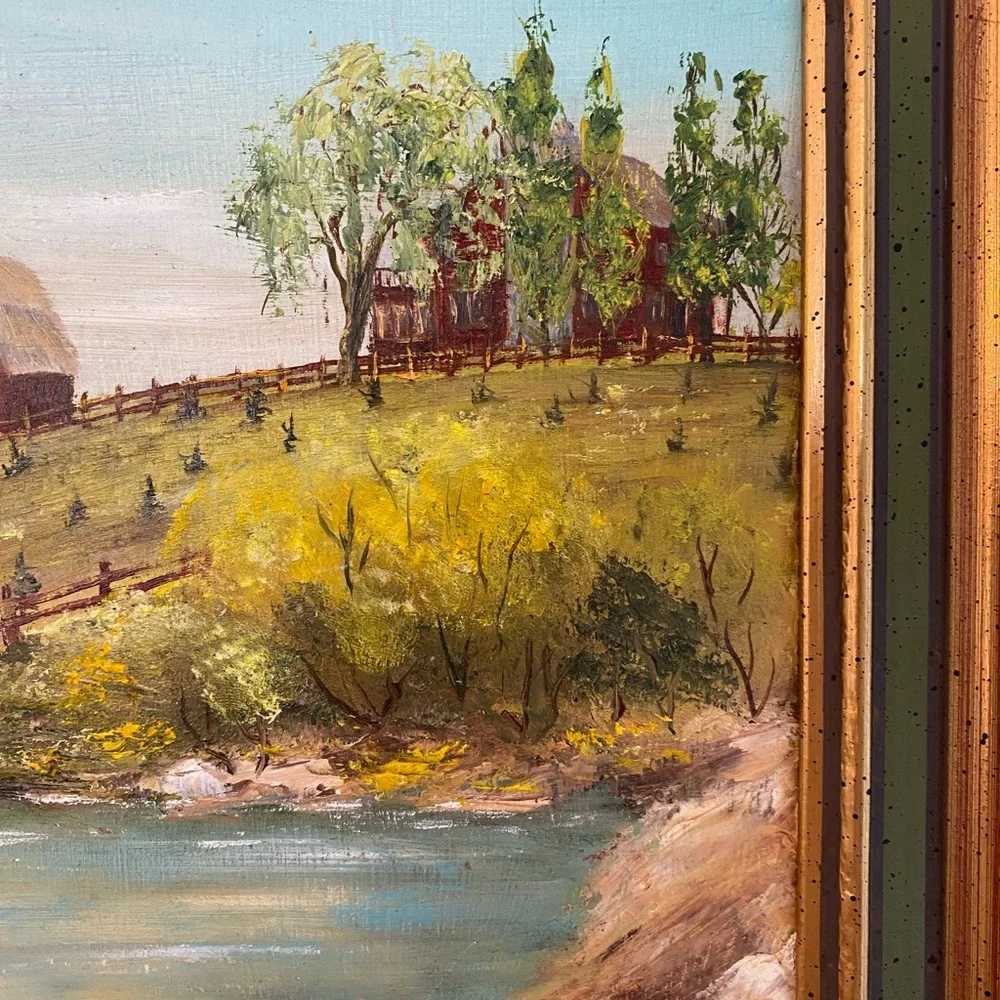 Vintage Original Oil Painting Fall Spring Farm Barn Landscape Signed M Millard - Picture 5 of 11
